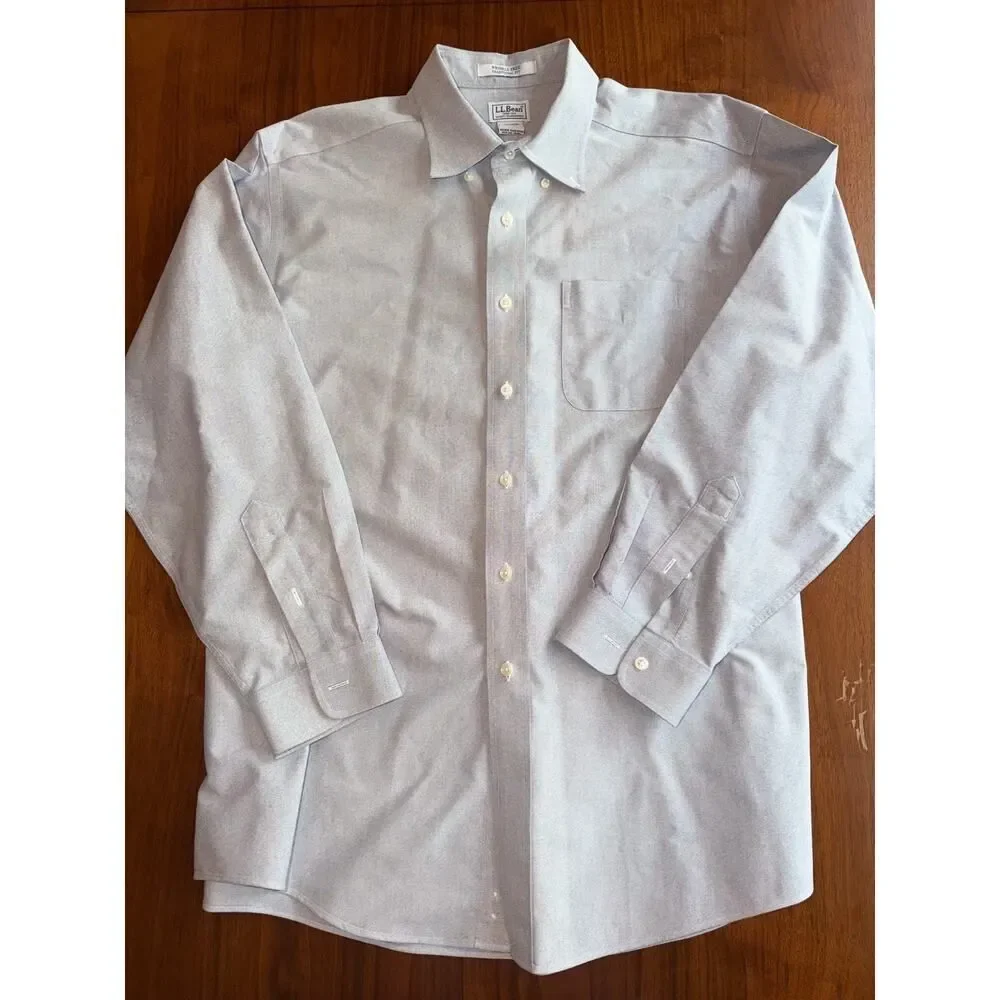L.L. Bean Men's Wrinkle Free Trad Fit Gray Cotton Oxford - Size 17/34